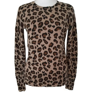 Cynthia Rowley Cashmere Brown Leopard Crew Neck Sweater